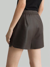 Ontre Women's Brown PU Casual Shorts, Solid Color Minimalist Style For Everyday Wear, Autumn/Winter
